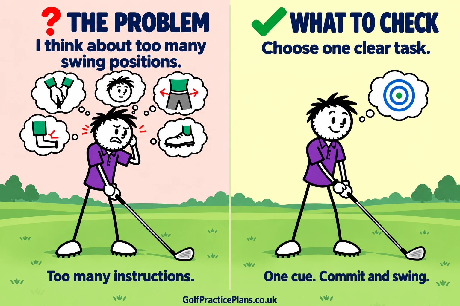 The problem: I think about too many swing positions. What to check: Choose one clear task.