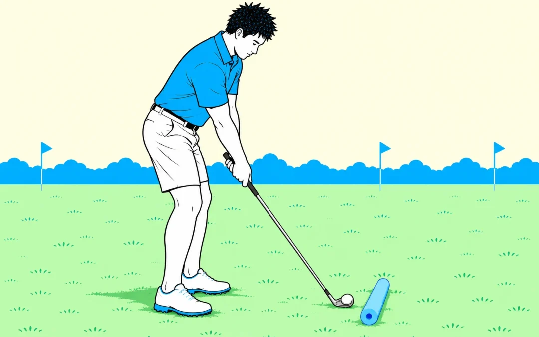 Golfer at address with a foam noodle outside the ball.