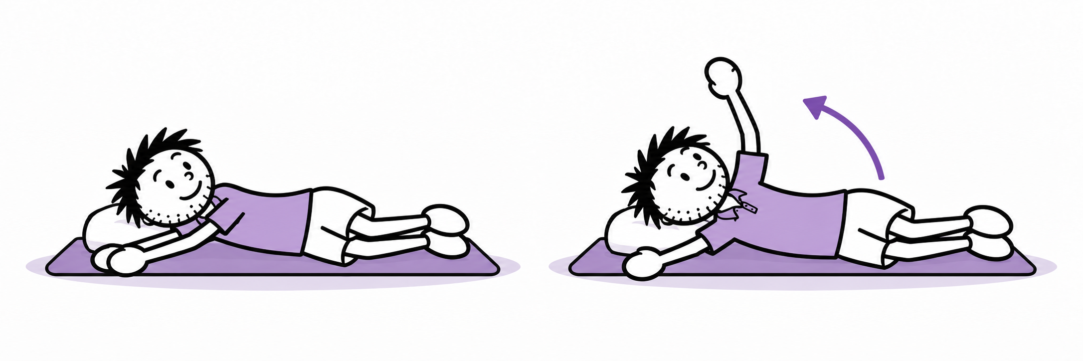 Side-lying open-book rotations: Golf fitness practice card illustration