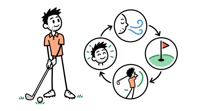 Four-R pre-shot checklist: illustration from the Golf Practice Made Fun App