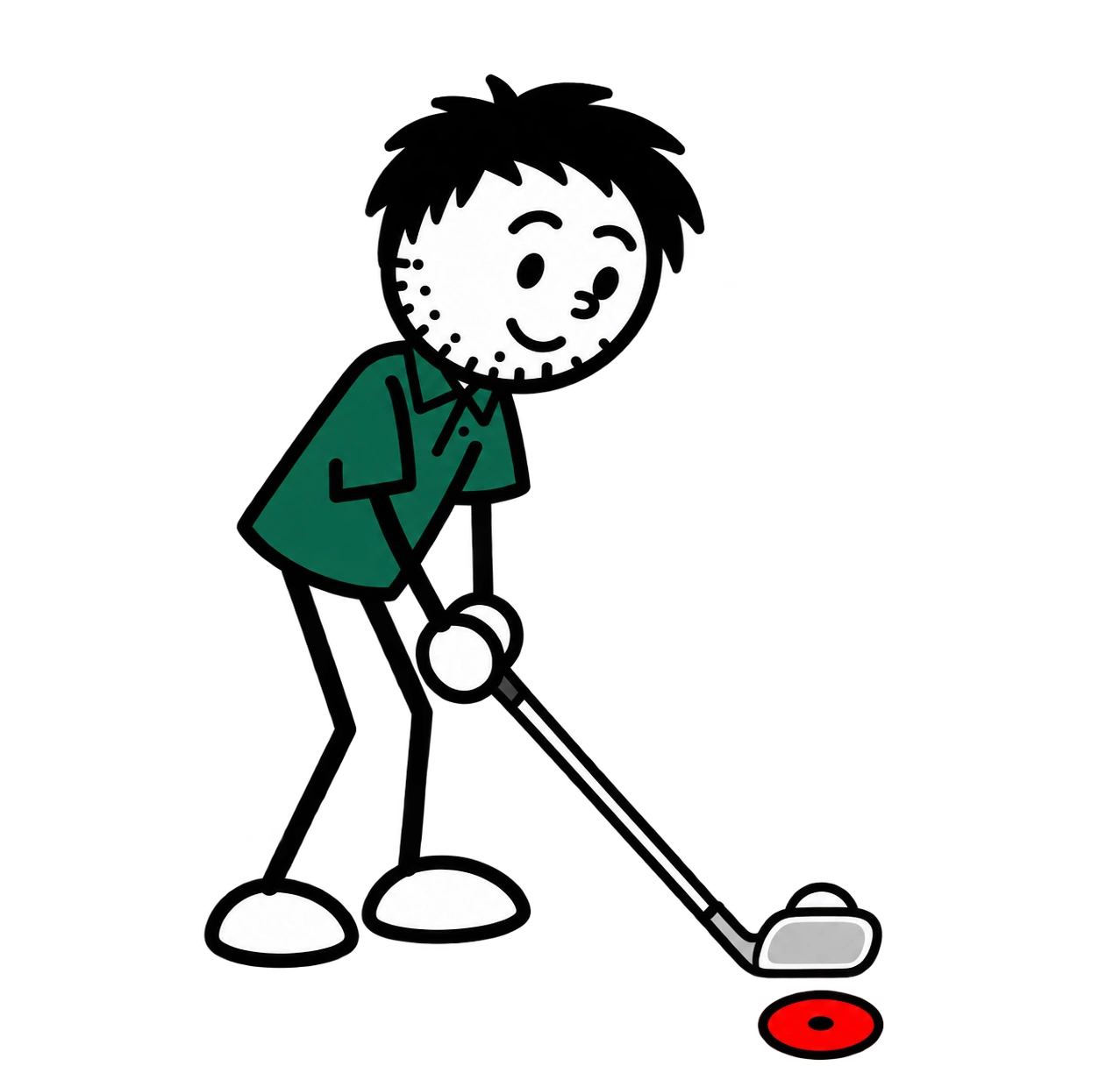 Only the top of the ball shows above the addressing clubface, with the red marker directly behind it along the target line.