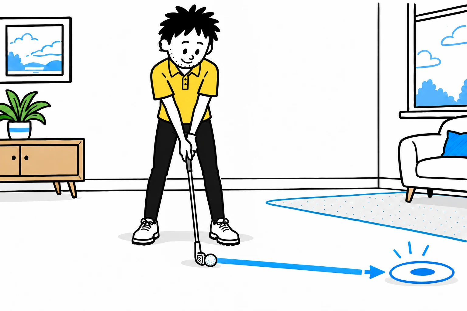 George checking a stationary clubface against a floor target