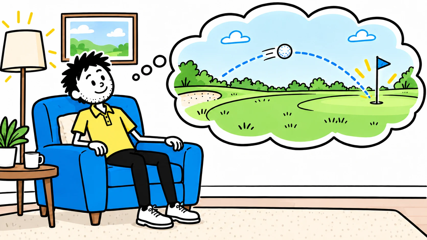 George sitting comfortably and visualising a golf shot